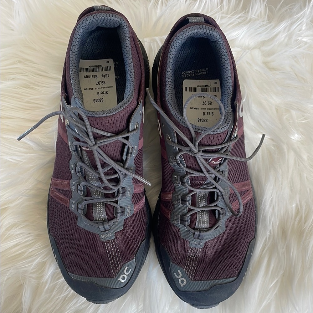 On Running Maroon and Charcoal Shoes